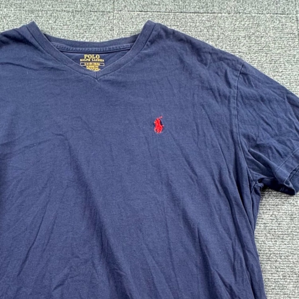 Polo Ralph Lauren Mens Navy Blue V-Neck T-Shirt Classic Fit Red Pony Small